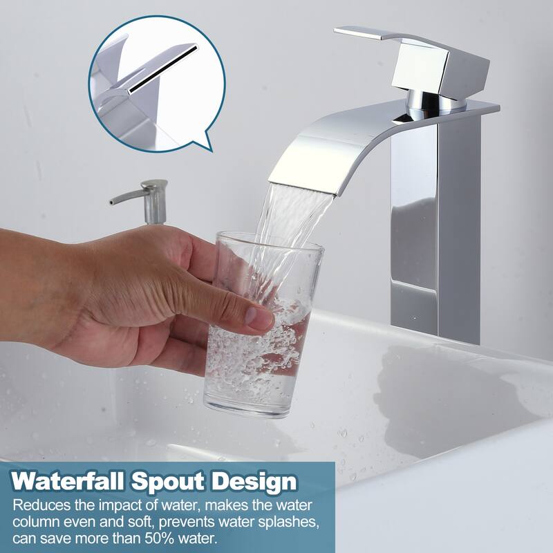 WOWOW Single Handle Single Hole Waterfall Bathroom Vessel Faucet
