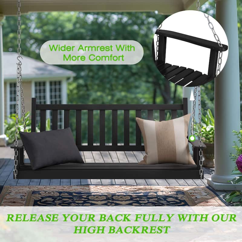 VEIKOUS Outdoor 5ft Wooden Hanging Patio Porch Swing for 3 Person with Chains