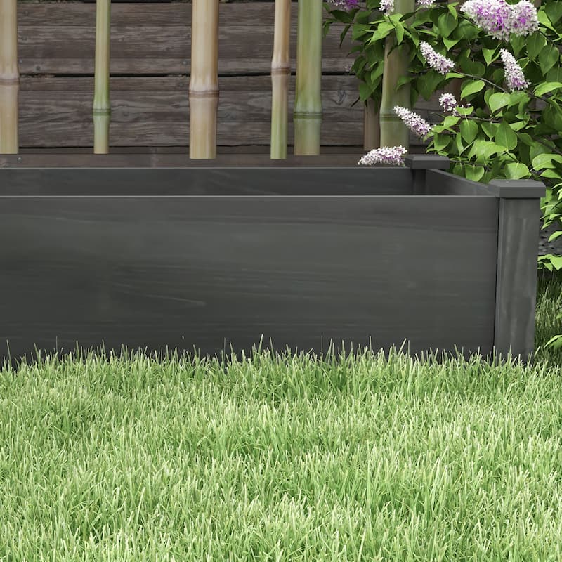 Outsunny 96" x 24" x 10" Wooden Raised Garden Bed Kit, Elevated Planter with 2 Boxes, Self Draining Bottom and Liner, Patio