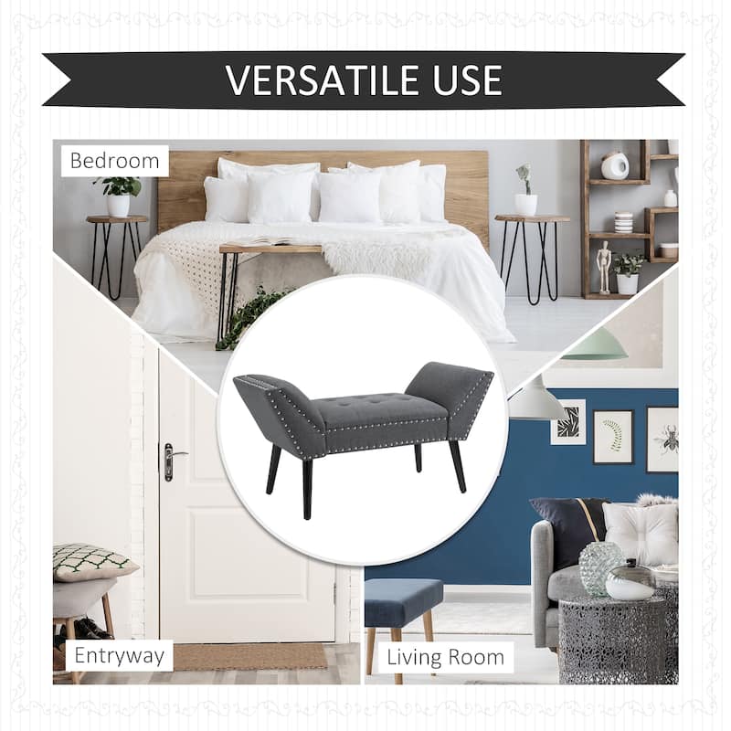 HOMCOM Modern Button Tufted Sitting Bench/Accent Fabric Upholstered Ottoman for Bedroom or Living Room