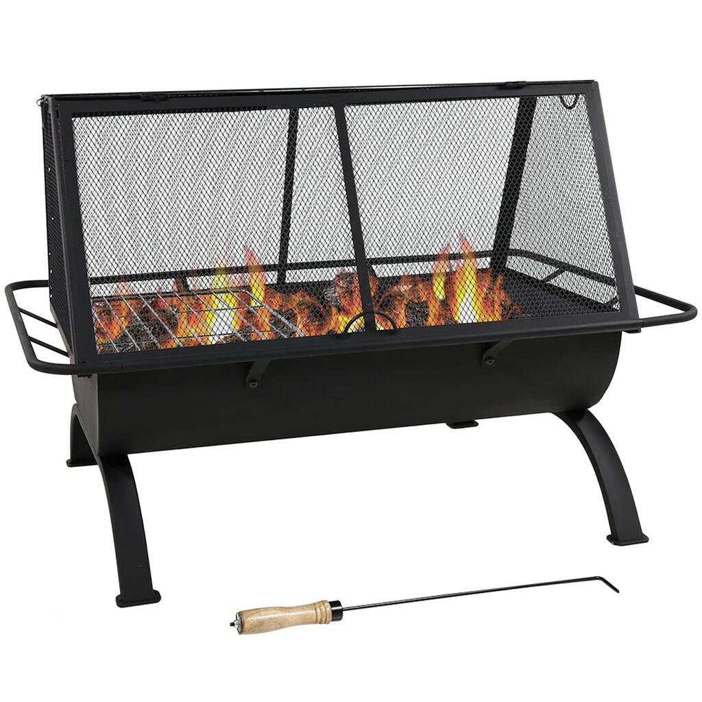 36 Inch Steel Fire Pit with Grill Spark Screen Cover for Patio Outdoor