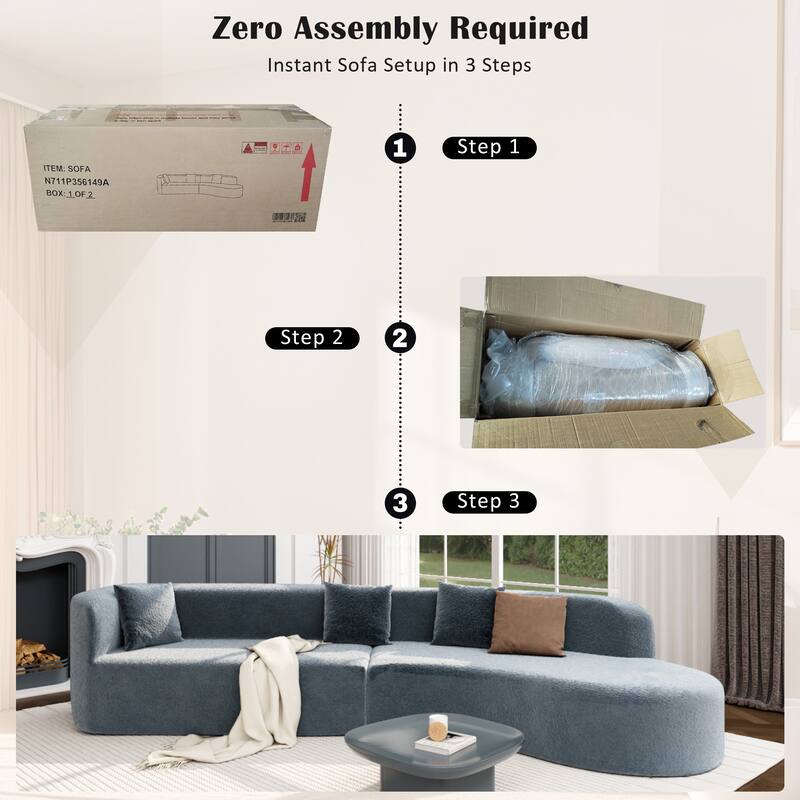 Modular Curved Sectional Sofa, Chenille Fabric Sofa with 4 Pillows, High-Density Compressed Sponge Deep Seat Sofa