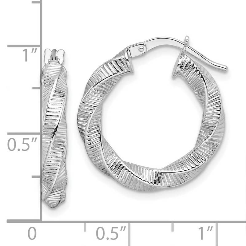 Curata 14k White Gold Twisted and Textured Round Hoop Earrings - 17x20.5mm