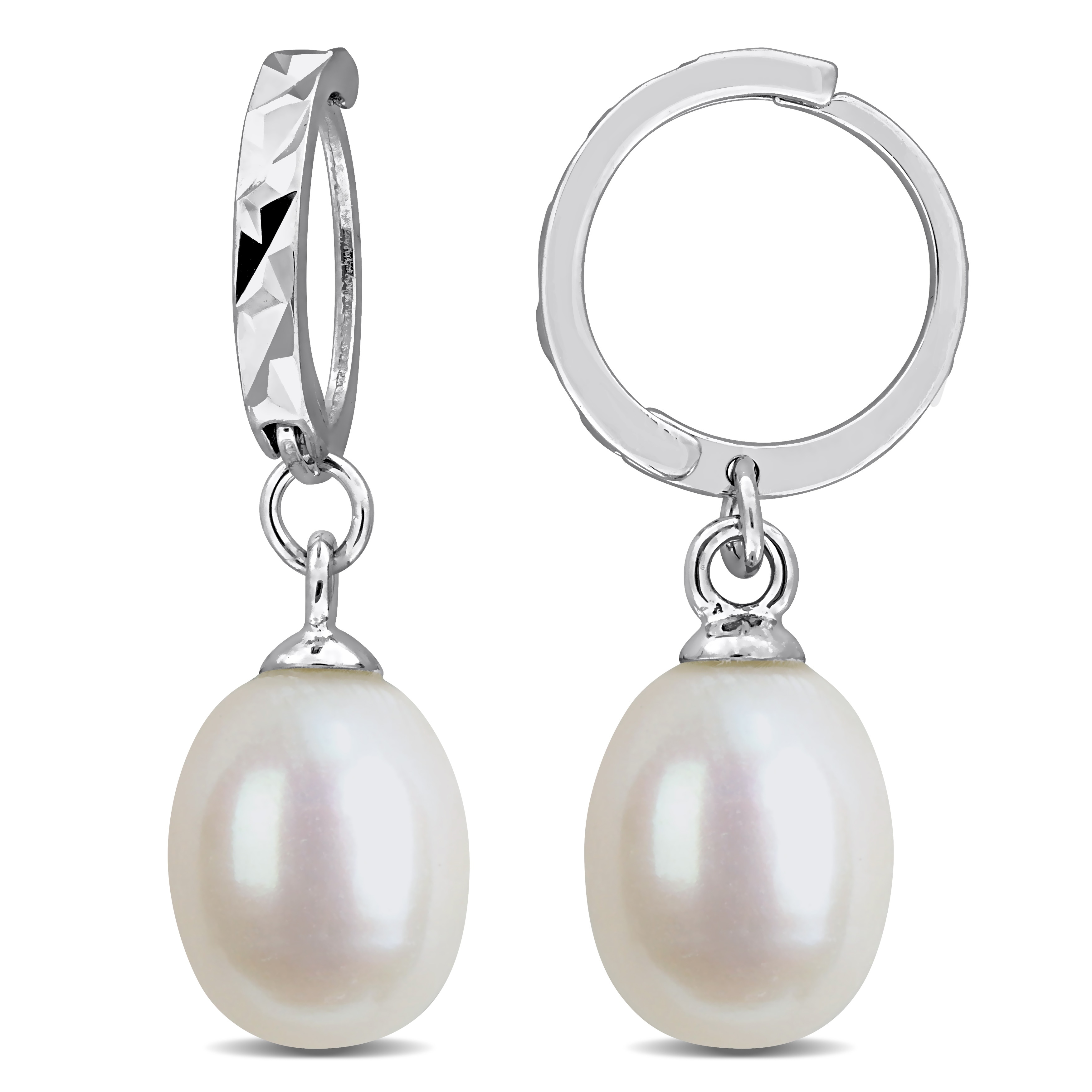Miadora 7-8mm Cultured Freshwater Pearl Huggie Drop Earrings