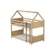 preview thumbnail 13 of 40, Wood Low Bunk Bed Twin Over Twin with House-shaped Bed Roof Frame, Ladder, Guardrails, Headboards and Footboards Floor Bed