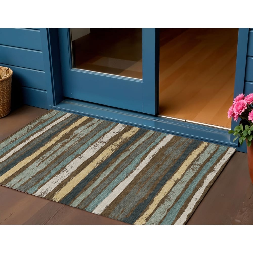 HomeRoots Striped Transitional Rectangle Outdoor Rug