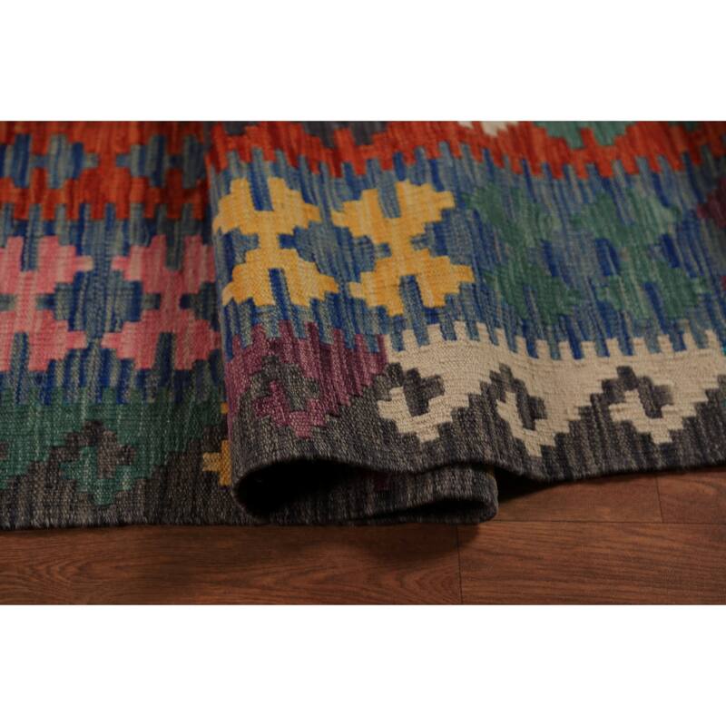 All-Over Geometric Kilim Large Rug Flatweave Oriental Wool Carpet - 9'10"x 16'1"