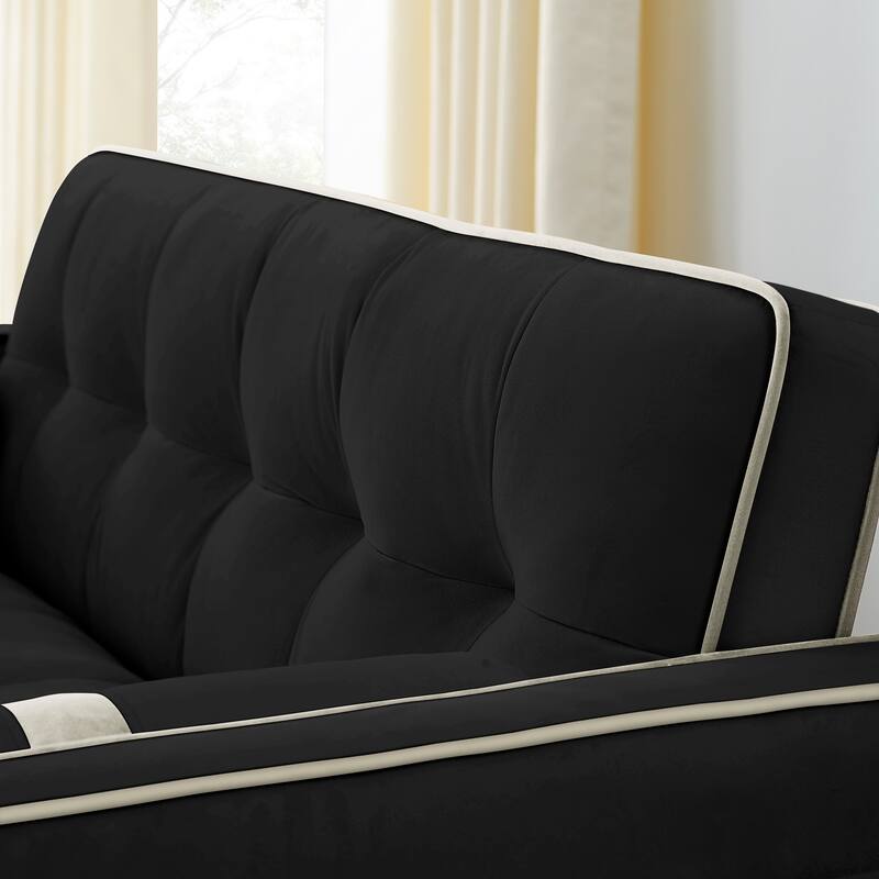 Velvet Sofa Bed with Adjustable Back and Storage Pockets, Multifunctional Sleeper Sofa