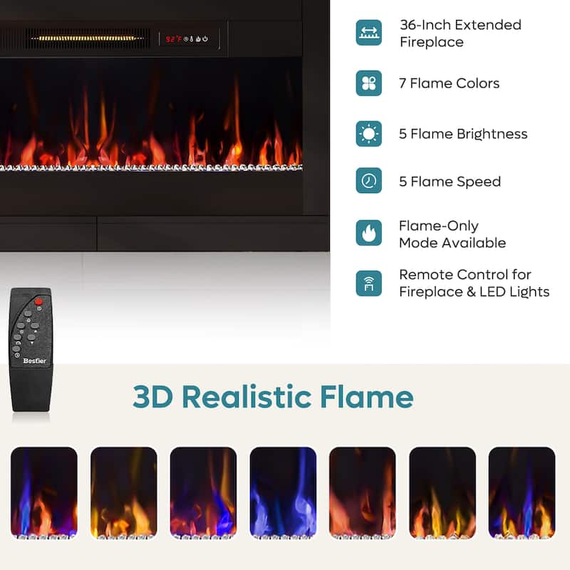 Bestier Fireplace 70" TV Stand With 36" Fireplace, LED Media Console With Storage