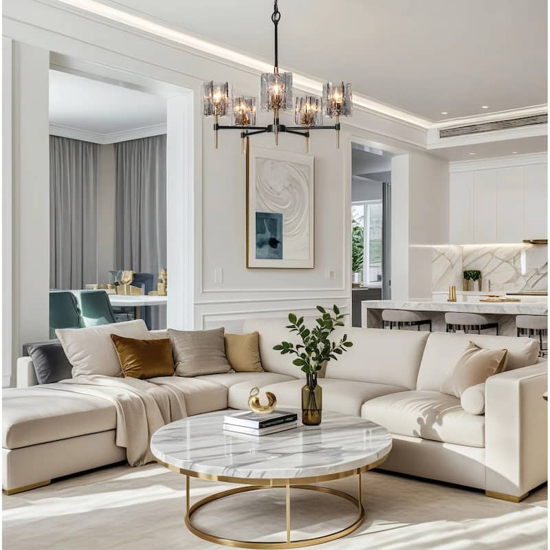 Kasy Modern 5-Light Wheel Chandelier Gray Textured Glass Light for Dining Living Room - D 26" x H 86" Max