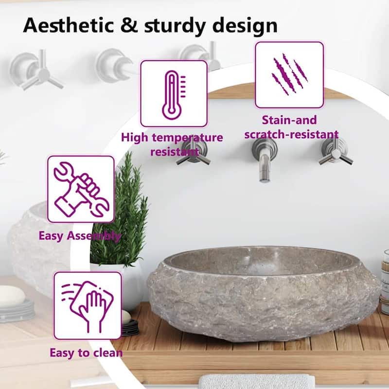 vidaXL Bathroom Basin, Ø15.7x4.7 Inches, Marble Round - 15.7"x4.7"