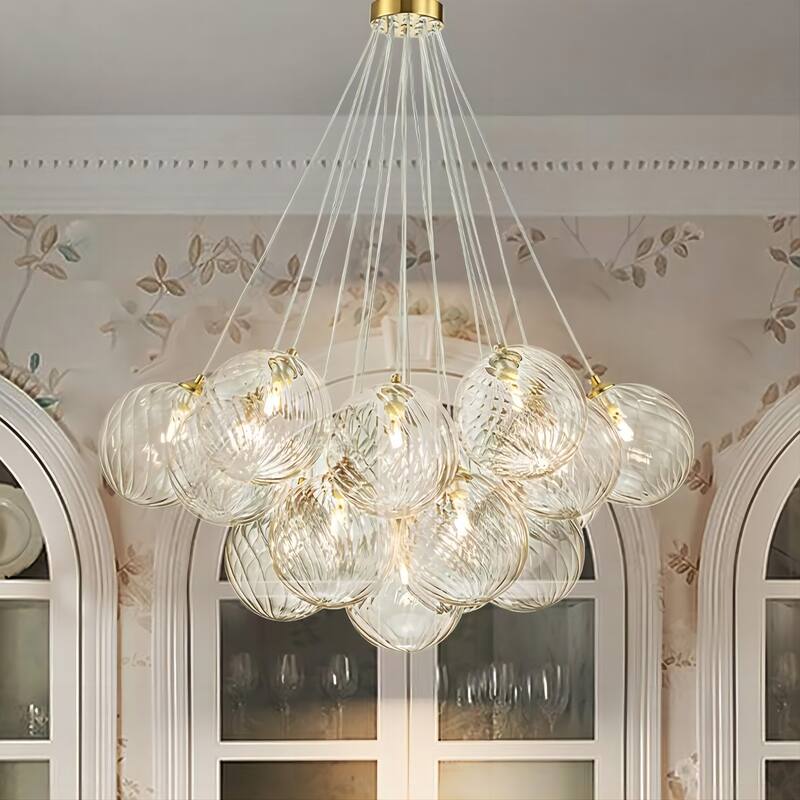 Dia 25.5-29.5in Gold Mid Century Modern Bubble Ball Swirled Glass Sputnik Chandelier for Living Room/ Dining Room
