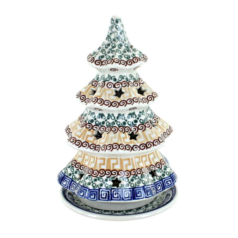 Blue Rose Polish Pottery 602 Ceramika Artystyczna Large Christmas Tree Luminary