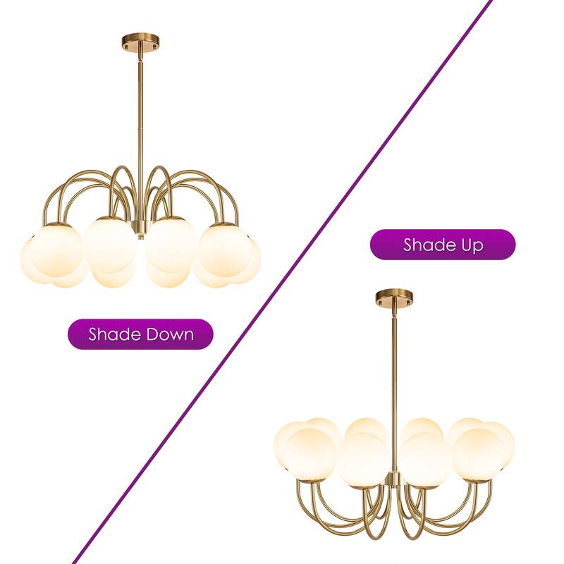 6/10-Light Modern Linear Sputnik Cluster Frosted Opaque Glass Globe Bubble Chandelier for Dining Room