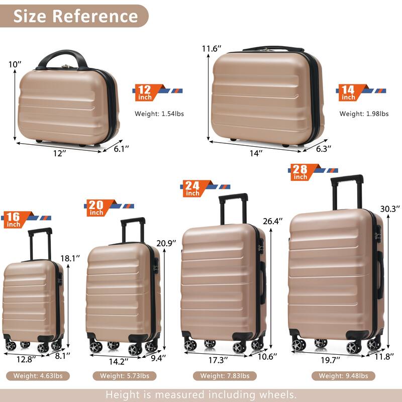 6-Piece ABS Hardshell Luggage Set - Lightweight & Durable Suitcases with Dual Spinner Wheels, Carry-On & Check-In Sizes