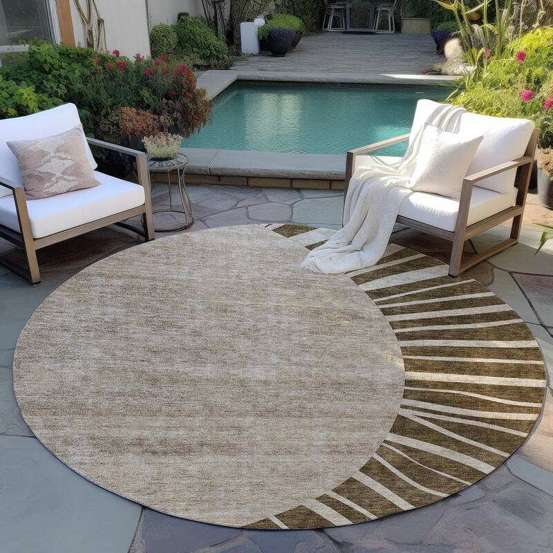 Machine Washable Indoor/ Outdoor Chantille Modern Sunburst Rug - Brown - 8' x 8'
