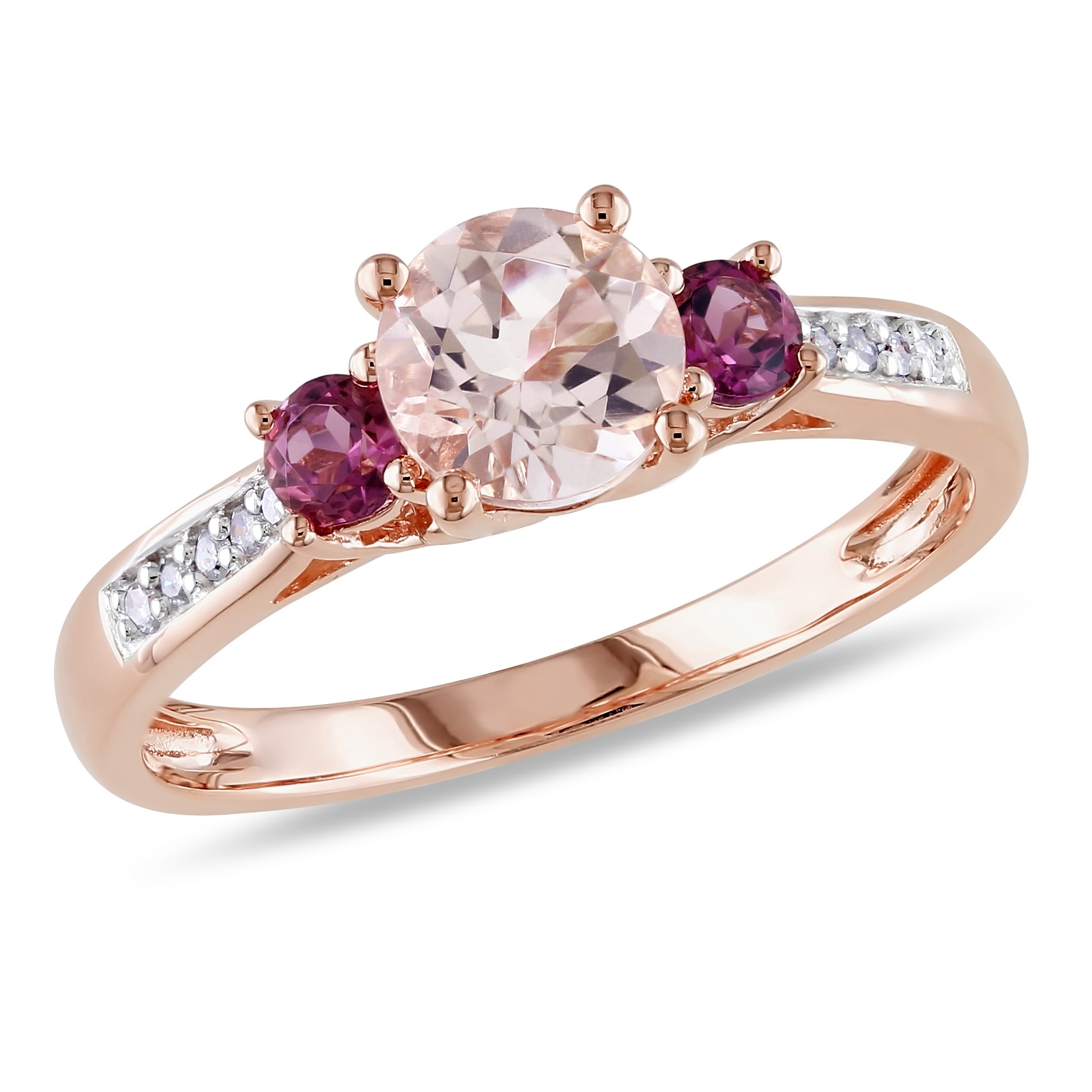 Miadora 10k Rose Gold Morganite, Tourmaline and Diamond 3-Stone Ring
