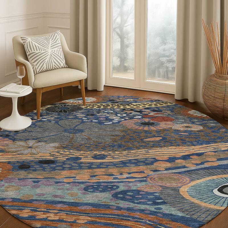 Machine Washable Indoor/ Outdoor Whimsy Floral Chantille Rug