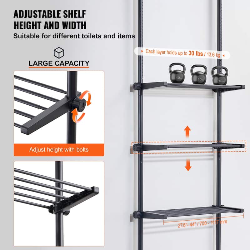 Over the Toilet Storage Easy Assembly Laundry Space Saver, for Small Rooms, Fit Most Toilets - 27.6" - 44" 30 lbs