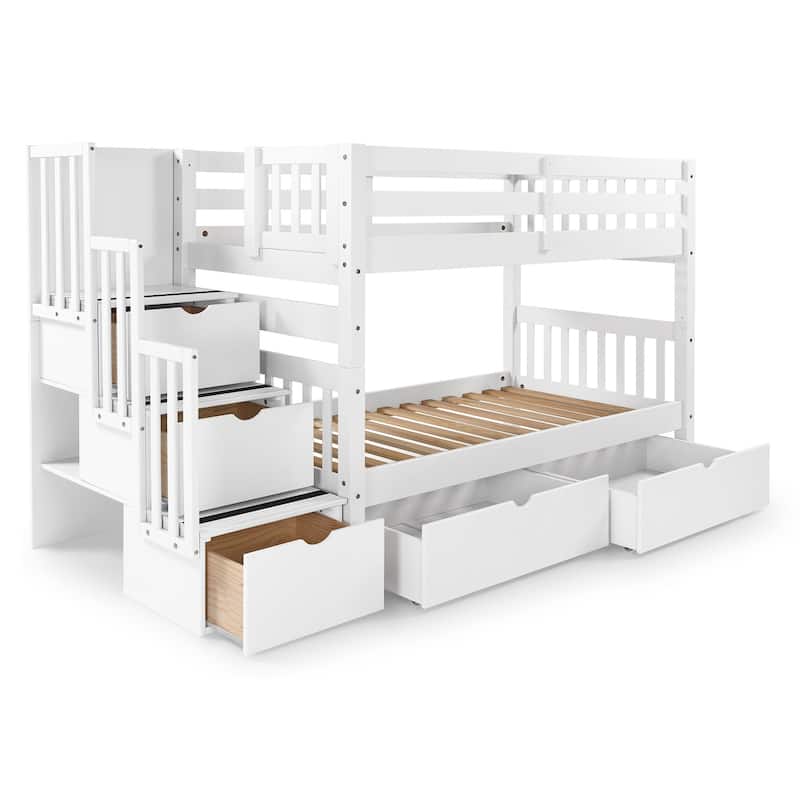 Taylor & Olive Trillium Twin over Twin Stairway Bunk Bed, 2 Drawers