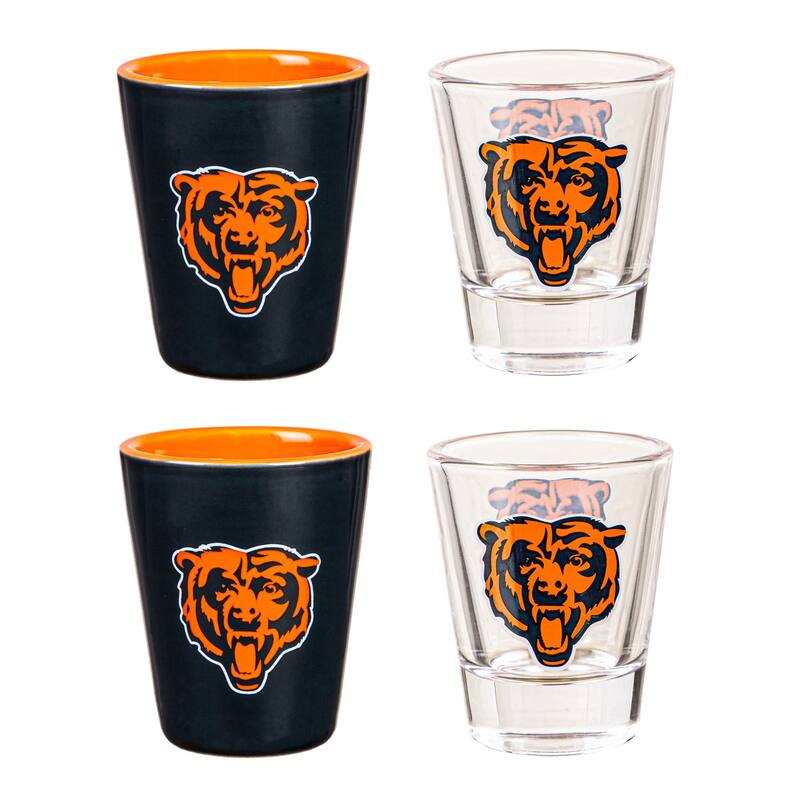 4-Piece Ceramic and Glass 2 oz. Shot Glass Set, Chicago Bears