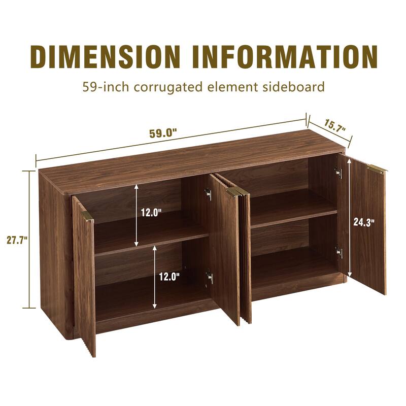 59-inch Modern Wavy Sideboard, Curved Contour Design Storage Cabinet, 4-door Cabinet With Storage Function For kitchen bedroom