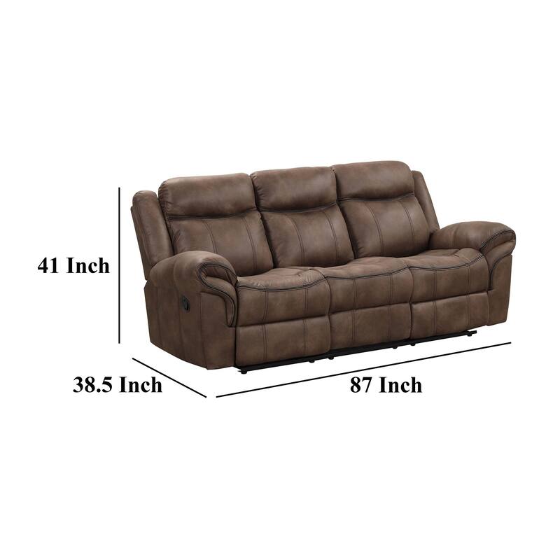 Arisa Sofa and Loveseat Manual Recliner Set, Brown Faux Leather, Drop Table