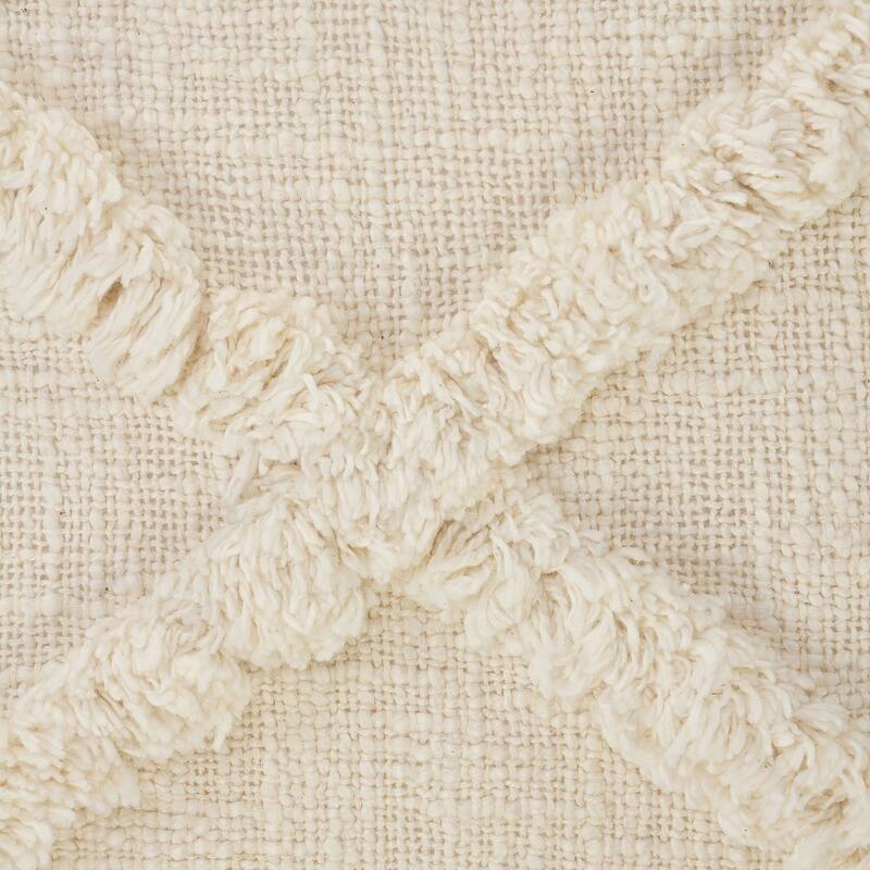 26" Cream Hand Woven Diamond Tufted Square Throw Pillow