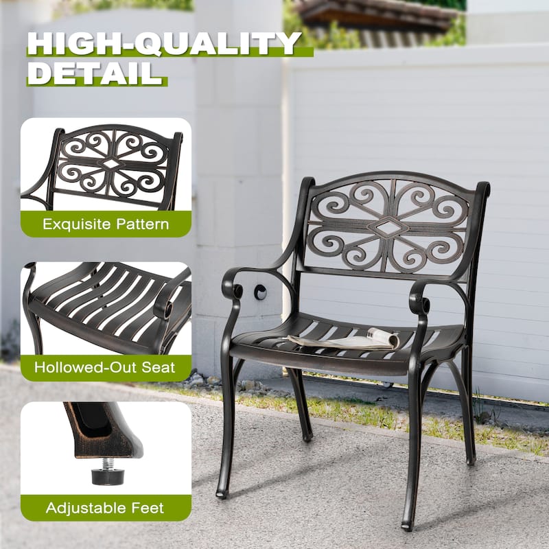 Patio Cast Aluminum Dining Chairs of 2, Bistro Chairs with Armrests