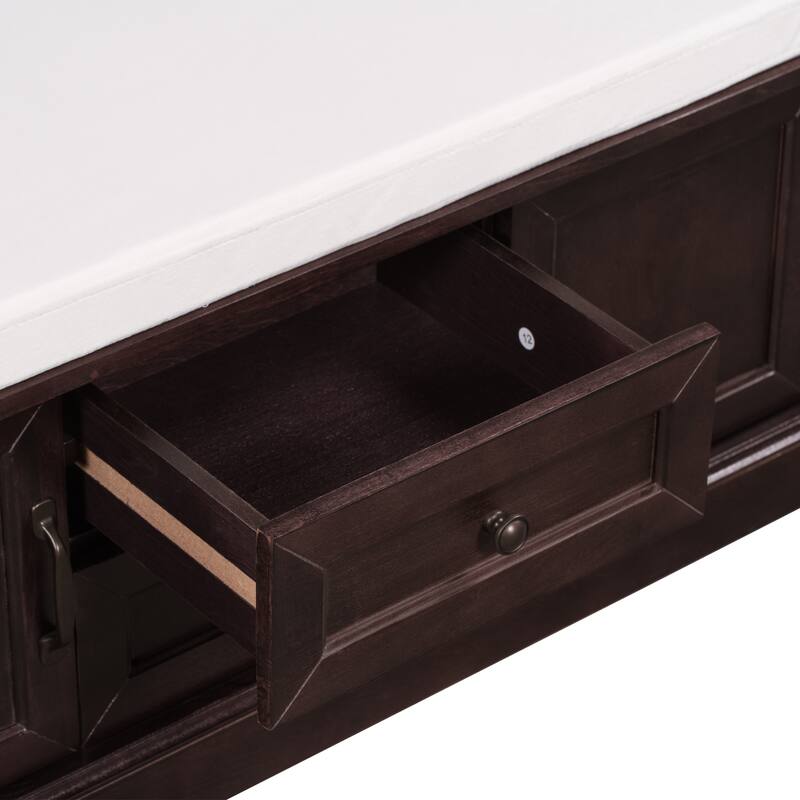 Storage Bench with 2 Drawers and 2 Cabinets, Shoe Bench with Removable Cushion for Living Room