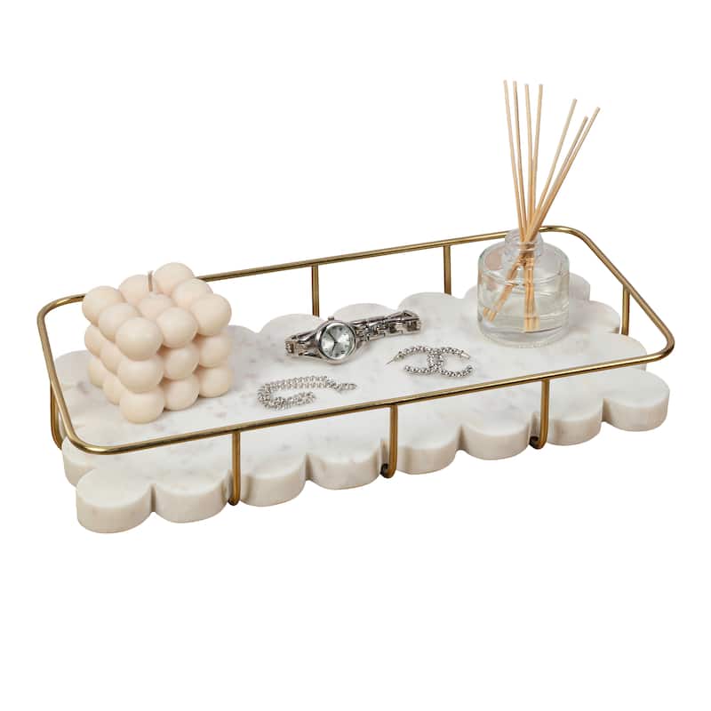 Monarch Modern Industrial Metal/Marble Scalloped Base Vanity Tray - White Marble Gold