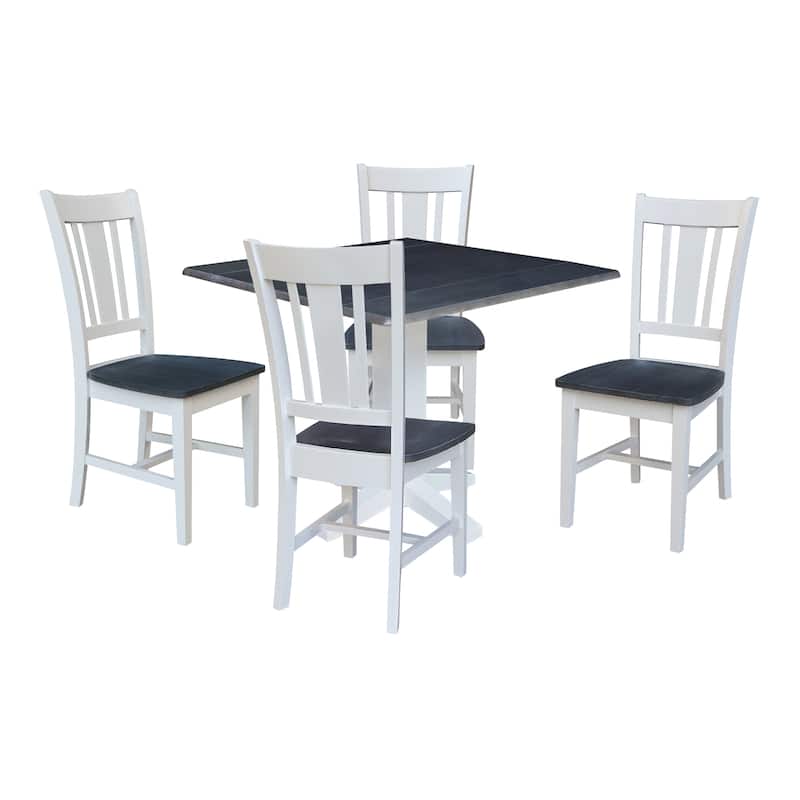 36" Solid Wood Square Dual Drop Leaf Dining Table with 4 Dining Chairs - White/Heather Gray