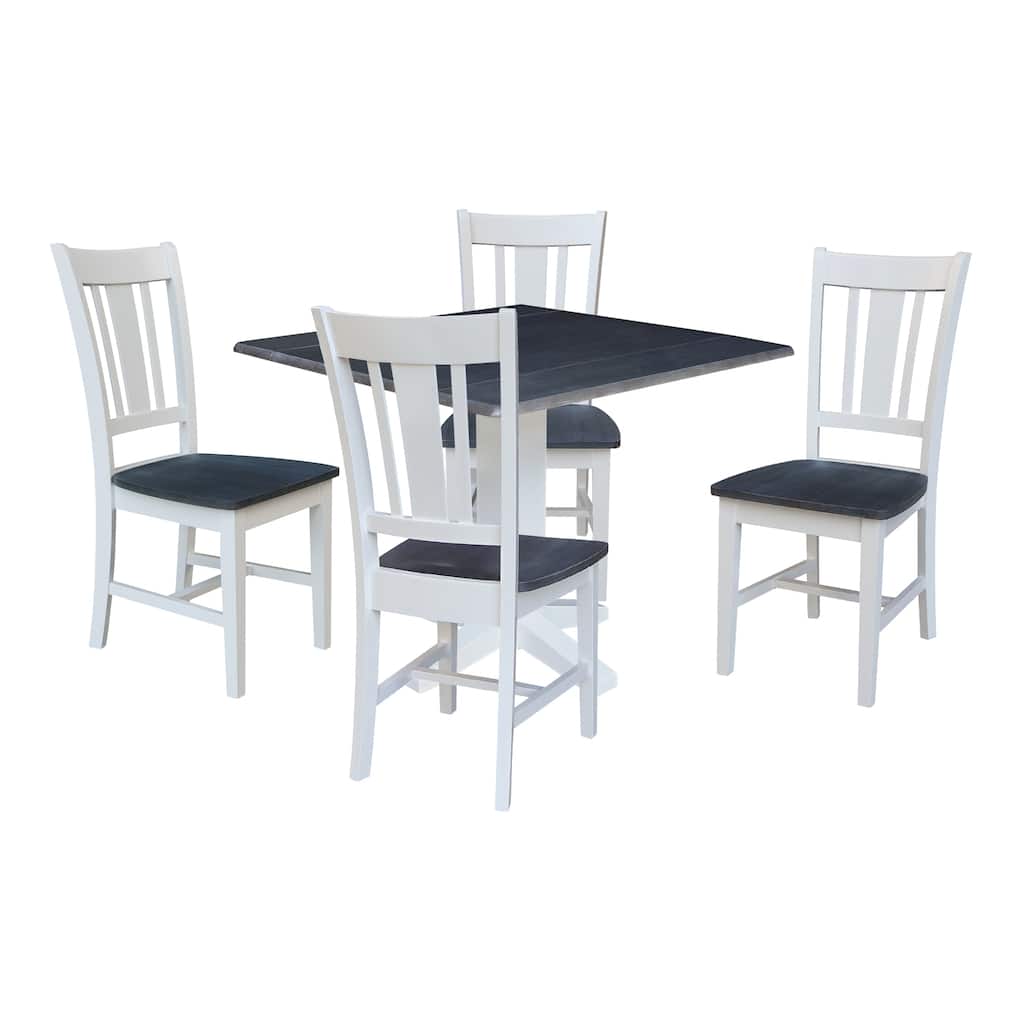 36" Solid Wood Square Dual Drop Leaf Dining Table with 4 Dining Chairs