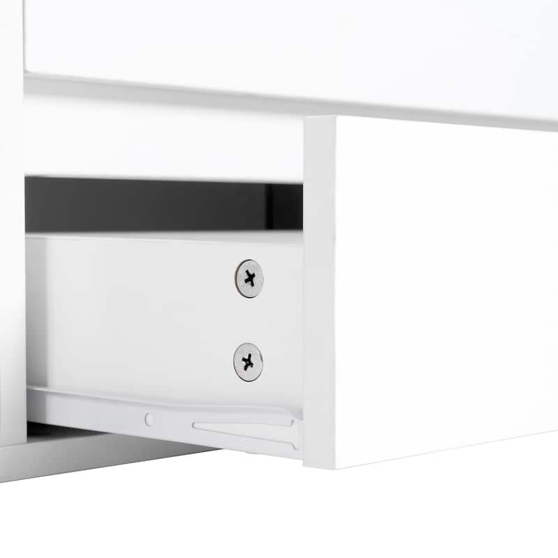 94.5" TV Stand with Tempered Glass Doors, 2 Drawers and Cabinets for TVs Up to 105"