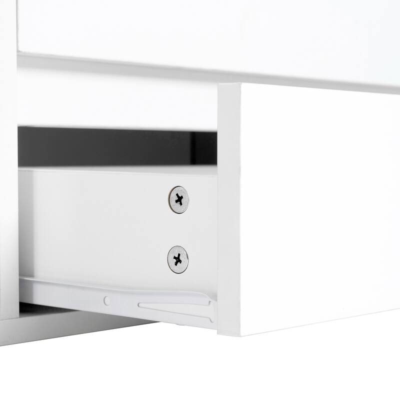Modern APP Controlled LED TV Stand for TVs Up to 105'', Faux Marble Tabletop Media Console with Tempered Glass Doors & 2 Drawers