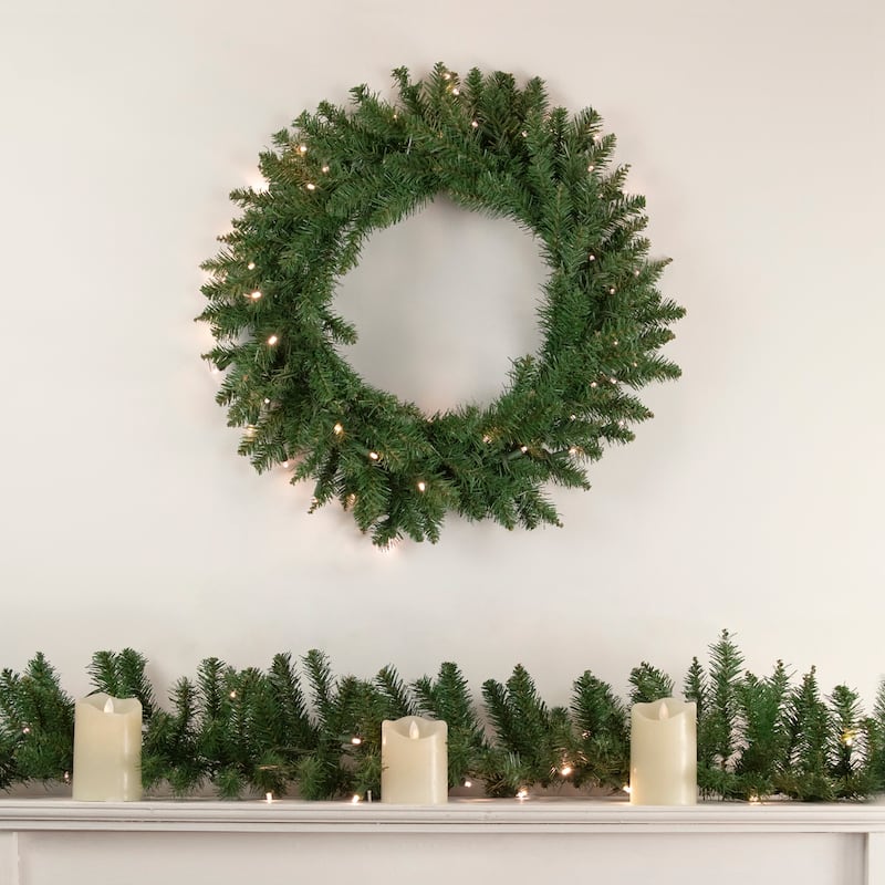 Pre-Lit Winona Fir Artificial Christmas Wreath 24-Inch Warm White LED Lights - 24"
