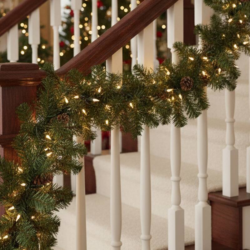 9' x 16 Dakota Red Pine Artificial Christmas Garland - Warm White LED
