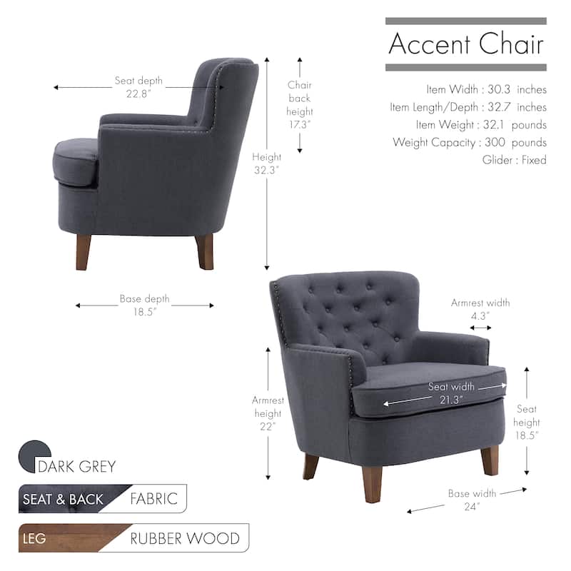 Porthos Home Idir Accent Chair, Fabric Upholstery, Rubber Wood Legs