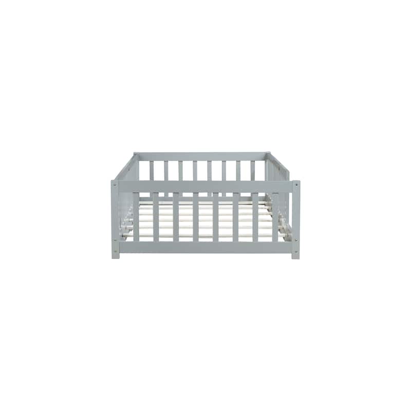 Twin Size Floor Bed with Fence without Door