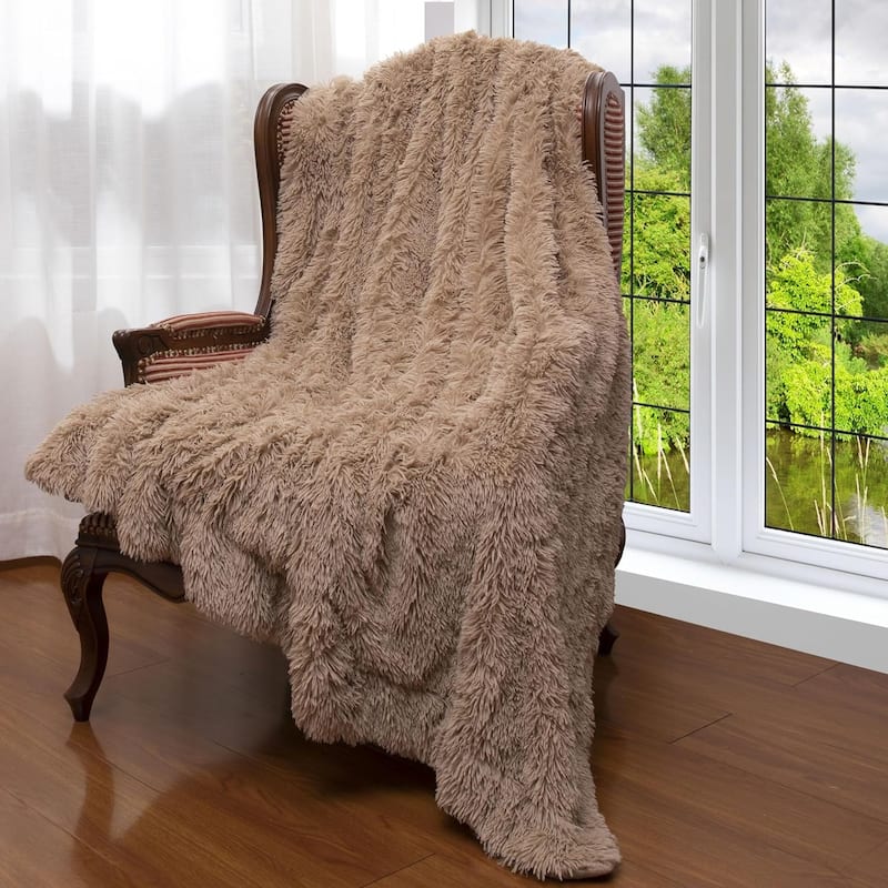Cheer Collection Reversible Faux Fur Accent Throw Blanket - 50x60 - Taupe