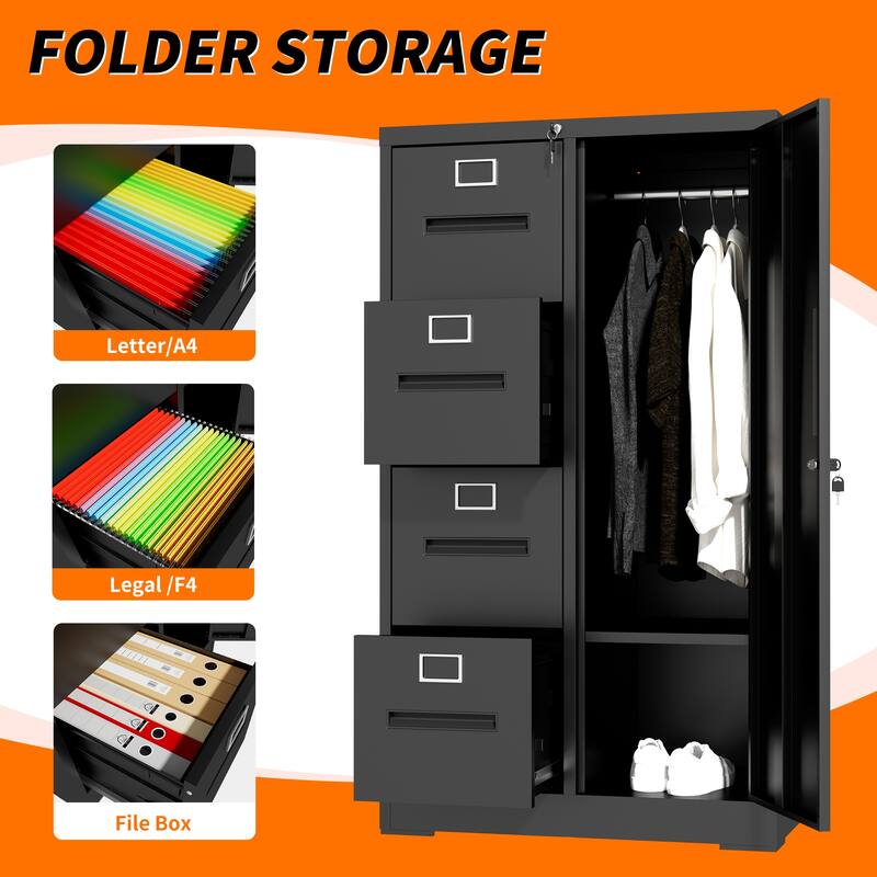 Metal Storage Vertical Filing Cabinet with Lock, Steel File Locker with 4 Drawers and 1 door for School, Living Room