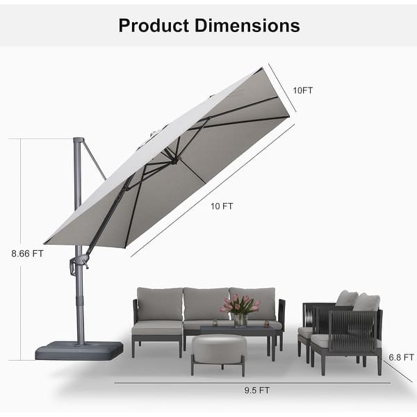 dimension image slide 10 of 13, PURPLE LEAF Stylish UV50+ Fade Resistant Patio Cantilever Umbrella With Base