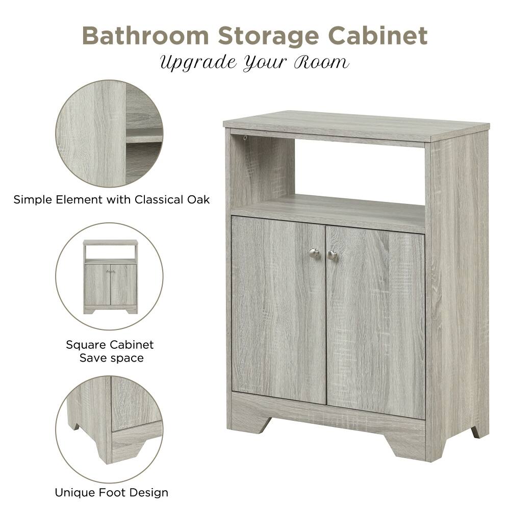 Oak Bathroom Storage Cabinet with Adjustable Shelves - 31.7''H