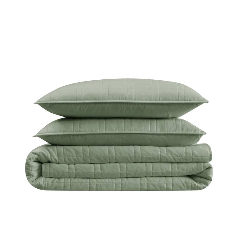 Cannon Heritage Solid 3 Piece Quilt Set - Green - Full - Queen
