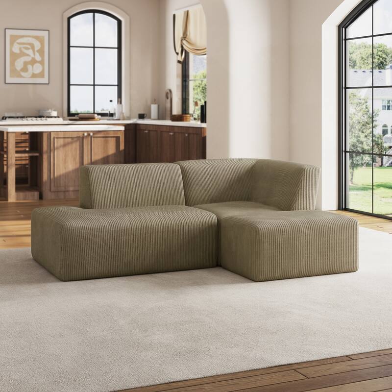 Corduroy Fully Sponge Molded Modular Sectional Sofa with Ottoman