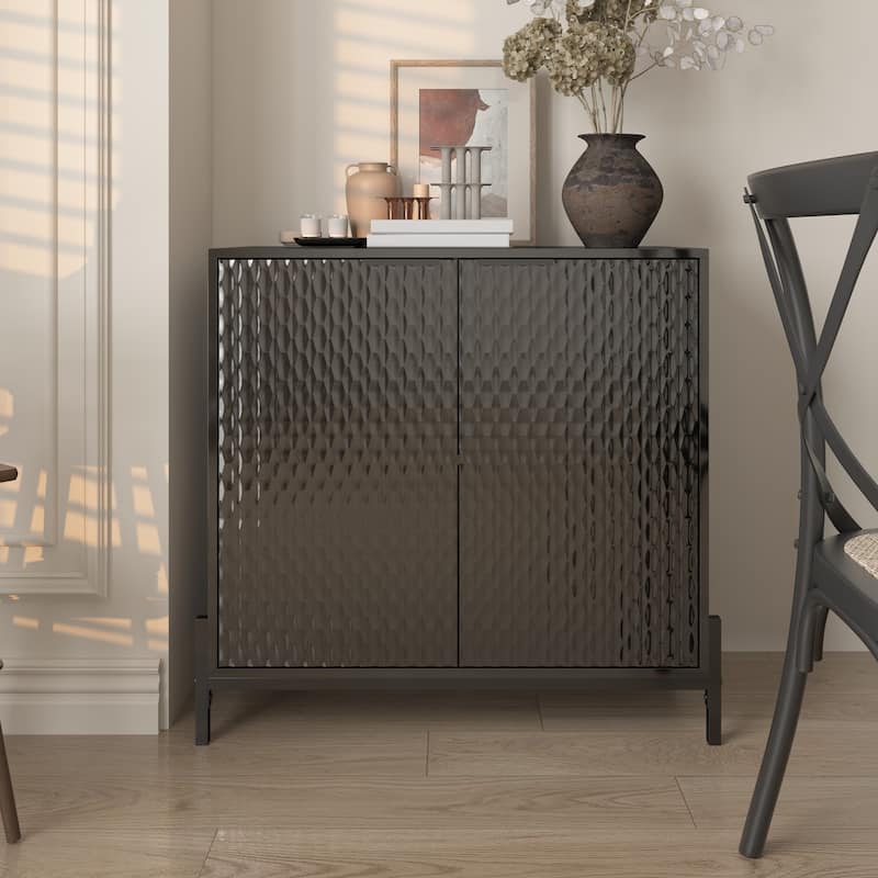 Clihome Modern Glossy Storage Accent Cabinet Sideboard - Black