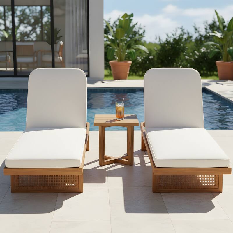 Christopher Knight Home - Modern Outdoor Solid Acacia Wood Lounge Chair Set with Adjustable Recline and Side Table - 80.50"L
