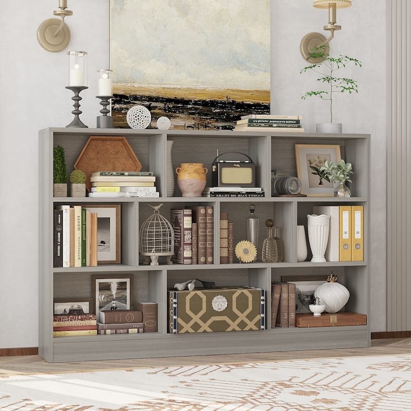 Gray Bookshelf with Multi-Size Storage Compartments Home Office Bookcase Organizer Bookcase Organizer - 55.1"