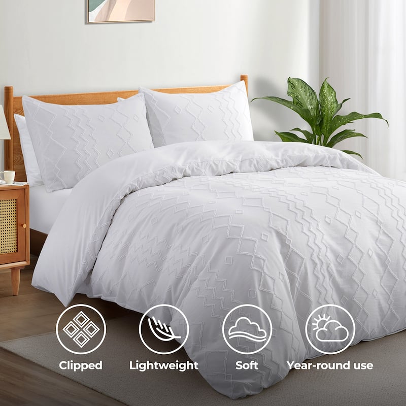 Bohemian Clipped Duvet Cover Set with Zipper Closure
