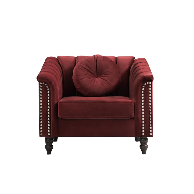 Premium Waterproof Flannel 3-Piece Living Room Sofa Set – Chair, Loveseat & Sofa - Red-C